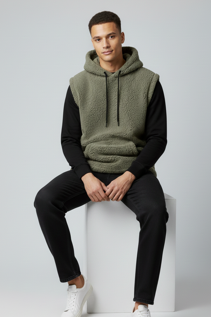 Sleeve-less Pull over Hoodie