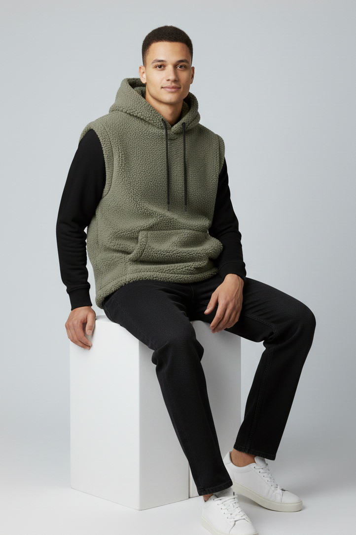 Sleeve-less Pull over Hoodie