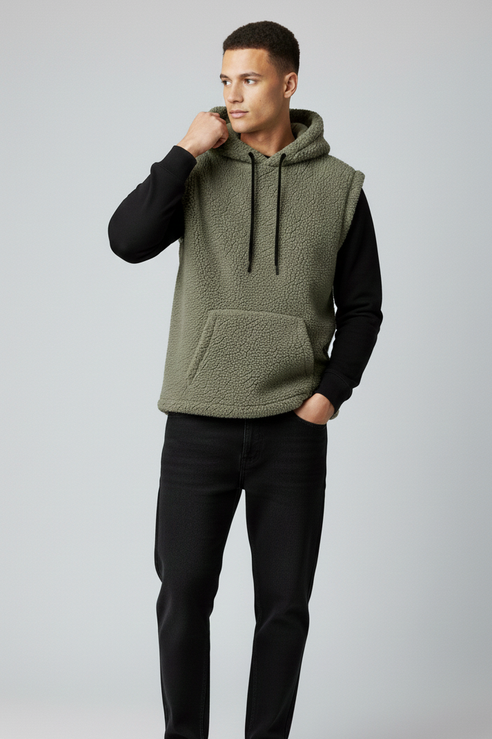 Sleeve-less Pull over Hoodie