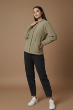 Olive Zip-Front Bomber Jacket