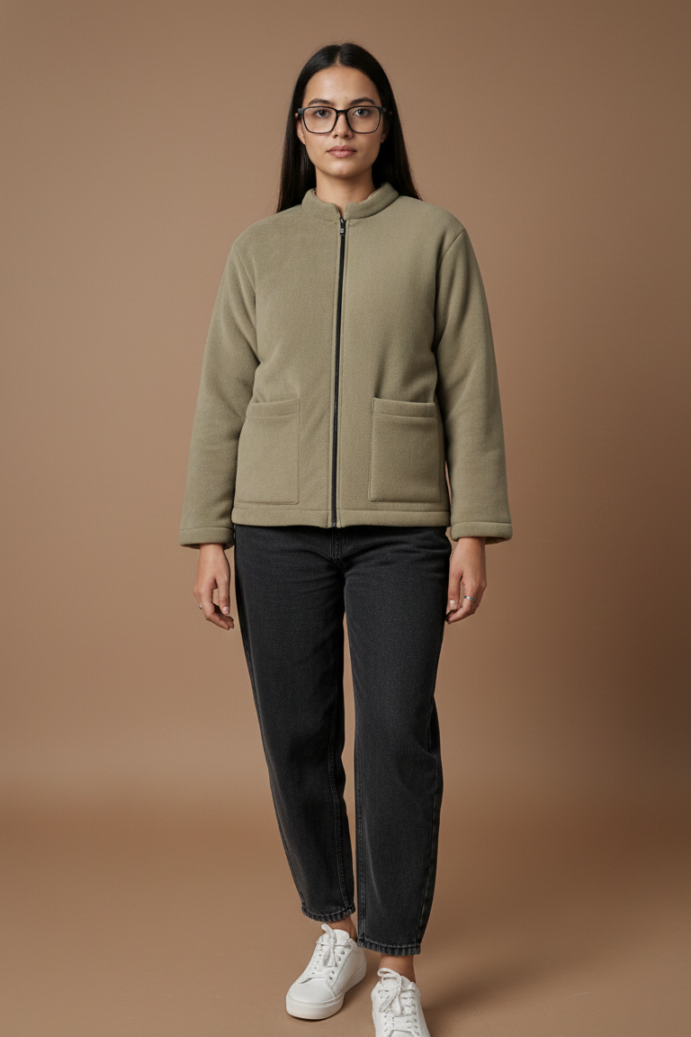 Olive Zip-Front Bomber Jacket