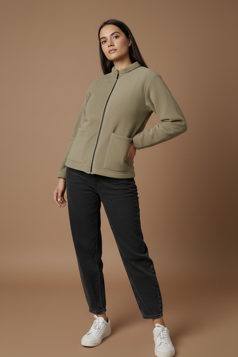 Olive Zip-Front Bomber Jacket