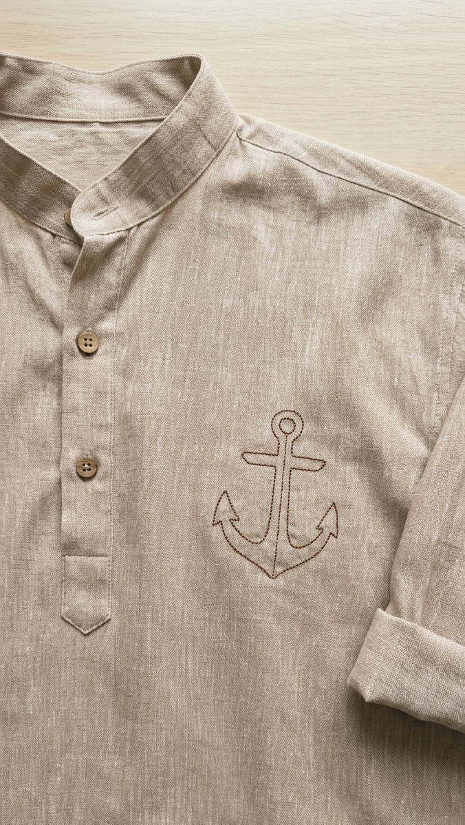 Premium linen shirt_Anchor embroidery