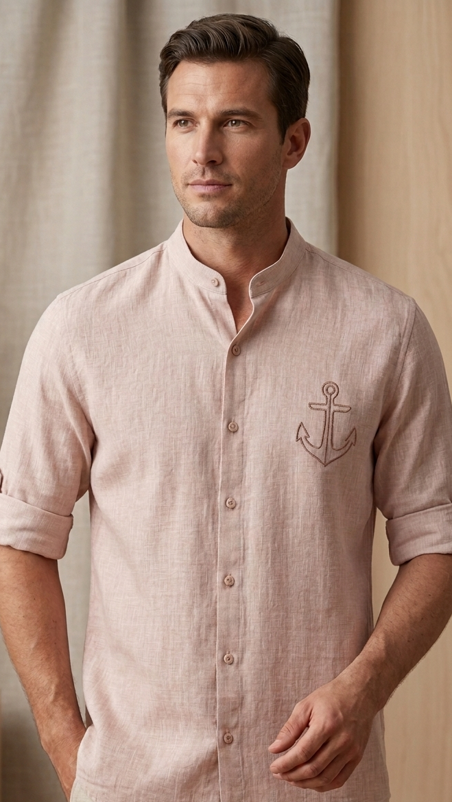 Premium linen shirt_Anchor embroidery