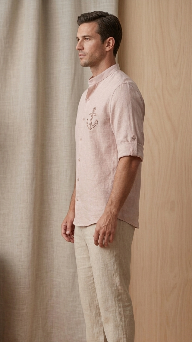 Premium linen shirt_Anchor embroidery
