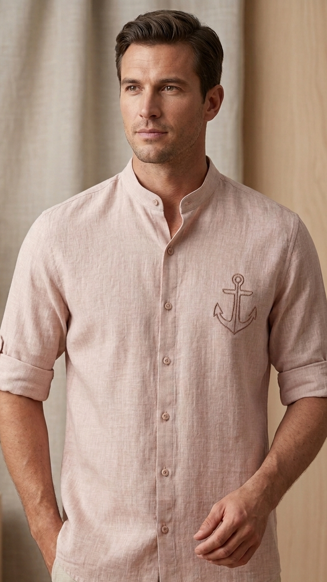 Premium linen shirt_Anchor embroidery
