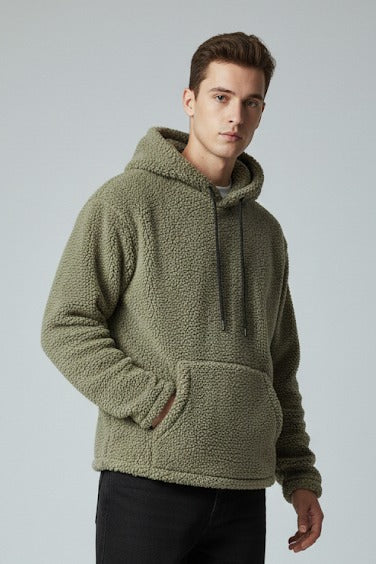 Olive sherpa pull over hoddie