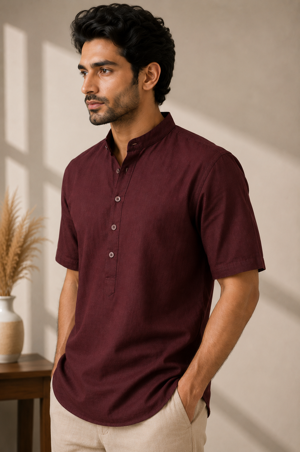 Cotton linen kurta half sleeve shirt