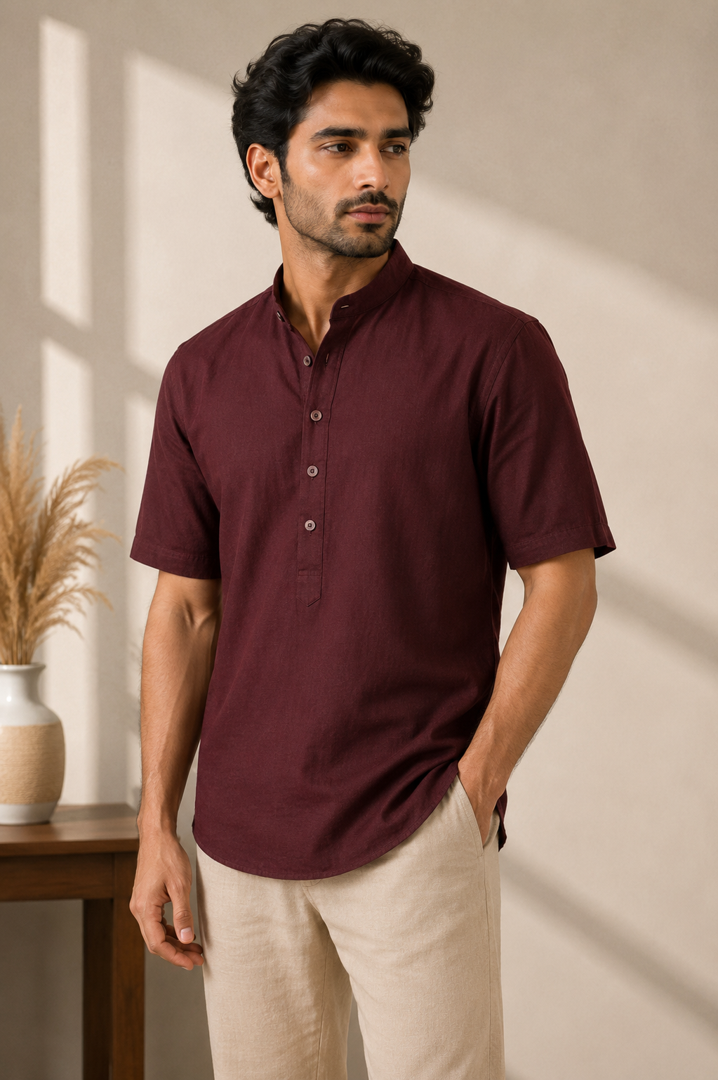 Cotton linen kurta half sleeve shirt