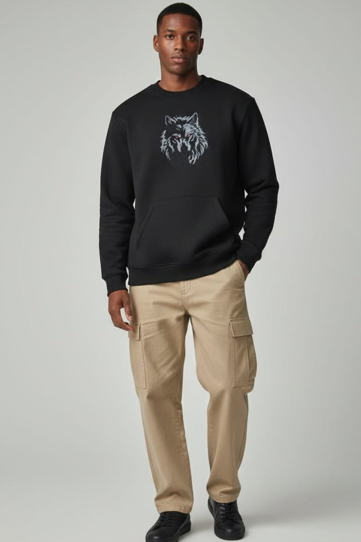 Wolf Embroidery Sweat shirt