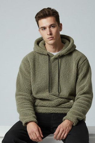 Olive sherpa pull over hoddie