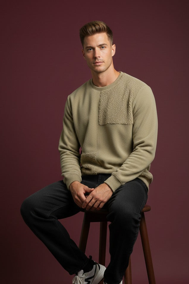 Olive Green panelled Sweatshirt