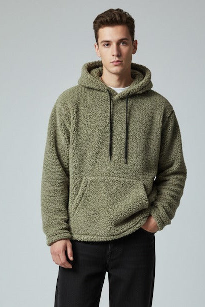 Olive sherpa pull over hoddie