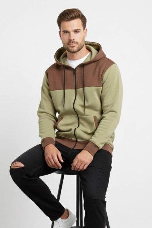 Dual tone zip up hoodie